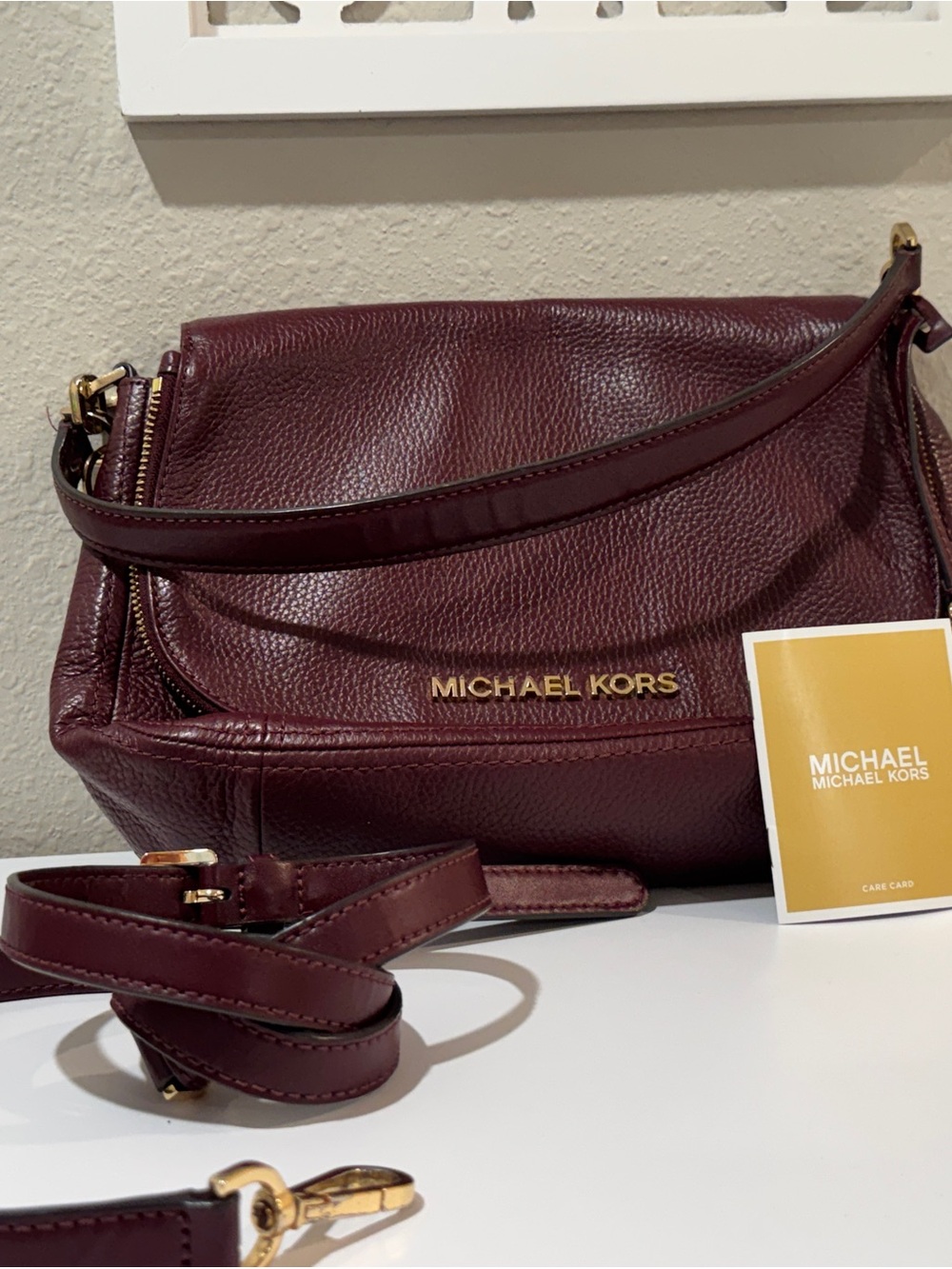 Michael Kors Burgundy Pebbled Leather Crossbody with Gold Hardware